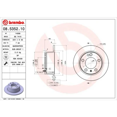 Bilde av BREMBO 08.5352.10 Bremseskiver 224 9 5 fullt ut med skruer CITROËN: XM II Stasjonsvogn