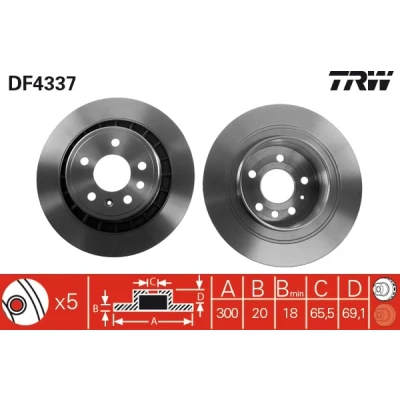 Bilde av TRW DF4337 Bremseskiver 300 20 5 100 ventilert spraylakkert SAAB: 9 Stasjonsvogn, Sedan