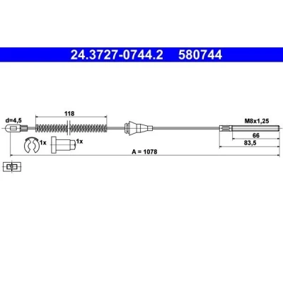 Bilde av ATE 24.3727 0744.2 Bremsekabel 1078 med tilbehør OPEL: Corsa B Hatchback