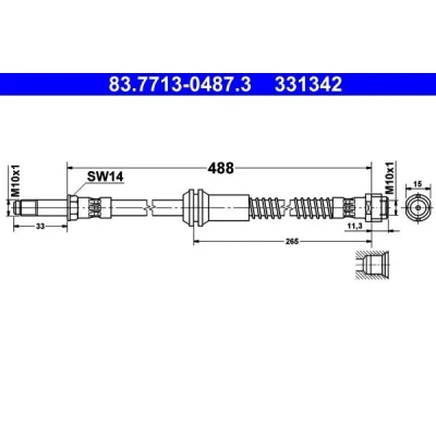 Bilde av ATE 83.7713 0487.3 Bremseslange 488 M10x1 MERCEDES BENZ: E Klasse T modell, Sedan