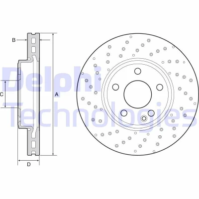 Bilde av DELPHI BG4657C Bremseskiver 295 28 5 ventilert, hullet belagt høy karbon uten hjullager, ABS sensorring MERCEDES BENZ: A Klasse, B Klasse