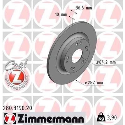 Bilde av ZIMMERMANN 280.3190.20 Bremseskiver 282 10 9/5 5 114 fullt ut belagt HONDA: CIVIC