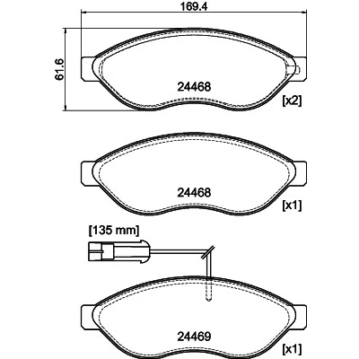 Bilde av HELLA 8DB 355 044 451 Bremseklosser inkl. slitasjevarselkontakt med bremsecaliperskruer tilbehør FIAT: Ducato III Flatvogn lastebil / Chassis
