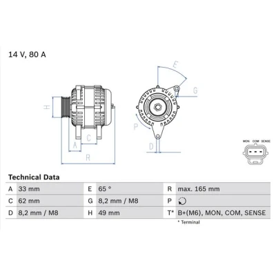 Bilde av BOSCH 0 986 044 671 Dynamo 14V 80A FORD: Focus Mk1 Stasjonsvogn, Hatchback