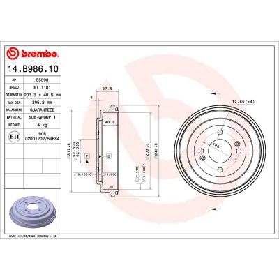 Bilde av BREMBO 14.B986.10 Bremsetrommel 203,2