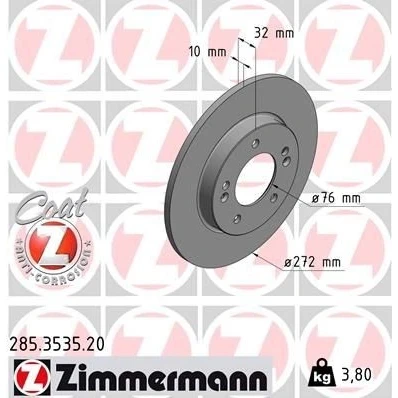 Bilde av ZIMMERMANN COAT Z 285.3535.20 Bremseskiver 272 10 7/5 5 114 fullt ut belagt KIA: Proceed, Ceed III Sportswagon, HYUNDAI: i30 Hatchback