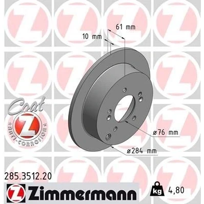 Bilde av ZIMMERMANN COAT Z 285.3512.20 Bremseskiver 284 10 8/5 5 114 fullt ut belagt KIA: Sportage III, II, HYUNDAI: ix35, Tucson, Santa Fe I