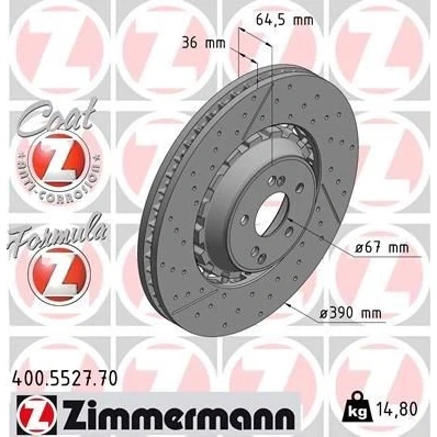 Bilde av ZIMMERMANN 400.5527.70 Bremseskiver 390 36 7/5 5 112 ventilert, slisset / perforert, todelt bremseskive belagt MERCEDES BENZ: C Klasse T modell