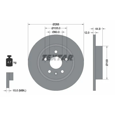 Bilde av TEXTAR PRO 92205503 Bremseskiver 268 12 05/06 105 fullt ut belagt uten hjulfestebolt, hjulnav OPEL: Astra J Sports Tourer, Mokka / X
