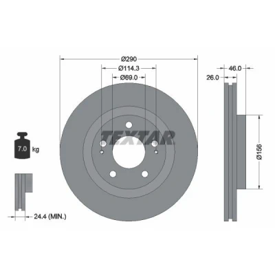 Bilde av TEXTAR PRO 92148303 Bremseskiver 290 26 05/07 114,3 innvendig ventilert belagt uten hjulfestebolt, hjulnav MITSUBISHI: Grandis