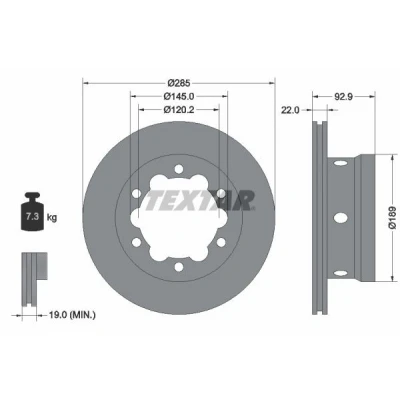 Bilde av TEXTAR PRO 92089803 Bremseskiver 285 22 06/06 145 innvendig ventilert belagt uten hjulfestebolt, hjulnav MERCEDES BENZ: Sprinter 4 T Van