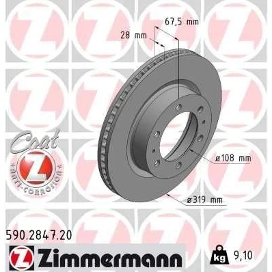 Bilde av ZIMMERMANN 590.2847.20 Bremseskiver 319 28 8/6 6 140 innvendig ventilert belagt høy karbon TOYOTA: Hilux 3 Pick up, VIII up