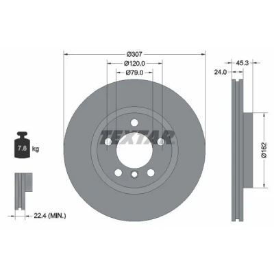 Bilde av TEXTAR PRO+ 92275605 Bremseskiver 307 24 05/06 120 innvendig ventilert belagt høy karbon uten hjulfestebolt, hjulnav MINI: Countryman