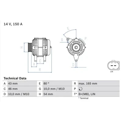 Bilde av BOSCH 0 986 047 960 Dynamo 14V 150A FORD: Galaxy Mk2 MPV, S Max Mk1