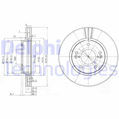 Bilde av DELPHI BG3721 Bremseskiver 276 26 5 ventilert oljet ubehandlet uten hjullager, ABS sensorring HYUNDAI: Santa Fe I