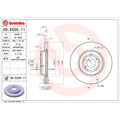 Bilde av BREMBO 09.E530.11 Bremseskiver 260 22 5 innvendig ventilert belagt
