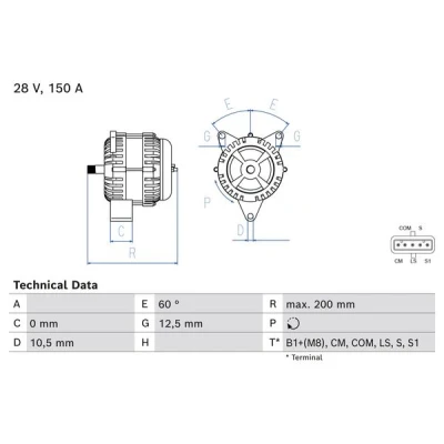 Bilde av BOSCH 0 986 085 300 Dynamo 28V 150A