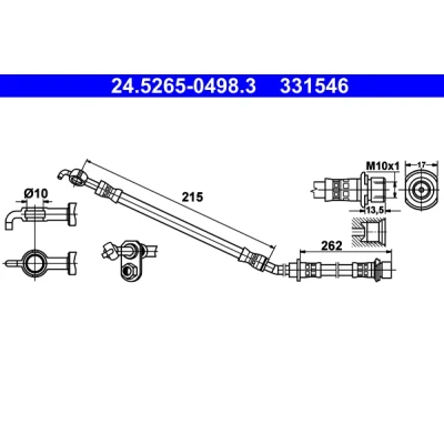 Bilde av ATE 24.5265 0498.3 Bremseslange 498, 262, 215 M10x1 TOYOTA: Urban Cruiser, Yaris III Hatchback