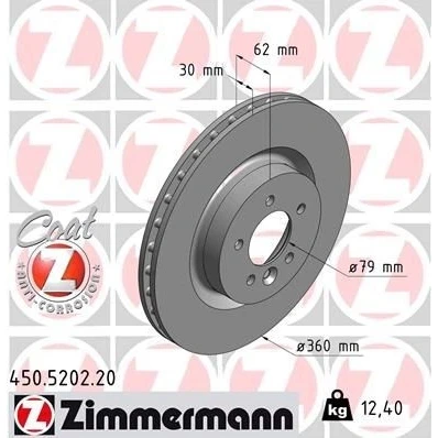 Bilde av ZIMMERMANN COAT Z 450.5202.20 Bremseskiver 360 30 6/5 5 120 innvendig ventilert belagt høy karbon LAND ROVER: Range Rover Sport, Discovery 4