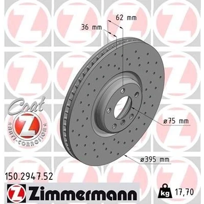 Bilde av ZIMMERMANN SPORT COAT Z 150.2947.52 Bremseskiver 395 36 6/5 5 120 innvendig ventilert, hullet belagt høy karbon BMW: X5, X6