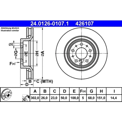 Bilde av ATE 24.0126 0107.1 Bremseskiver 302,0 26,0 5 108,0 ventilert belagt høy karbon VOLVO: V70 I, S70, C70 I Coupé