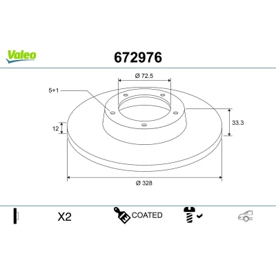 Bilde av VALEO Bremseskive CHRYSLER: GRAND 5OYAGER 5, FIAT: Freemont, DODGE: Journey MPV bakaksel 328mm 12mm 5 hull fullt ut belagt 672976 4779713AA,68227800AA