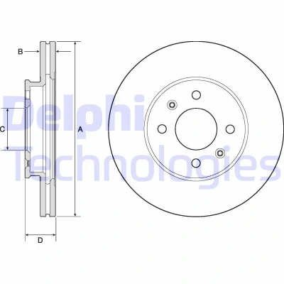 Bilde av DELPHI BG4744C Bremseskiver 256 22 4 ventilert belagt ubehandlet uten hjullager, ABS sensorring KIA: Rio 3, 4, HYUNDAI: i20 II Hatchback