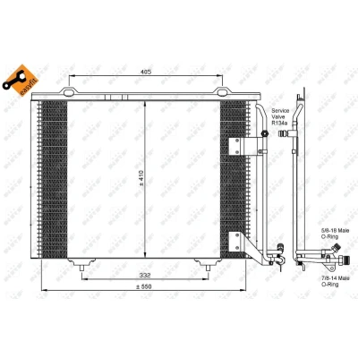 Bilde av NRF EASY FIT 35463 Kondensator med tetningsring Aluminium 550 R 134a MERCEDES BENZ: E Klasse Sedan, CLK Coupé, SLK