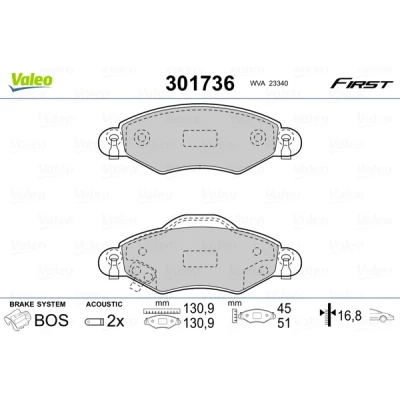 Bilde av VALEO 301736 Bremseklosser FIRST framaksel inkl. slitasjevarselkontakt med antihyle blikk TOYOTA: Yaris I Hatchback