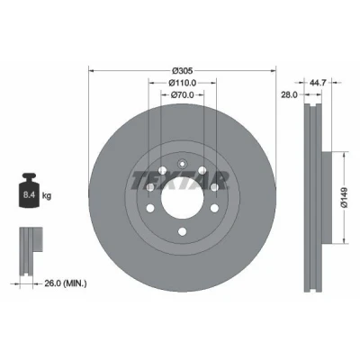 Bilde av TEXTAR PRO 92155403 Bremseskiver 305 28 05/08 110 innvendig ventilert belagt uten hjulfestebolt, hjulnav