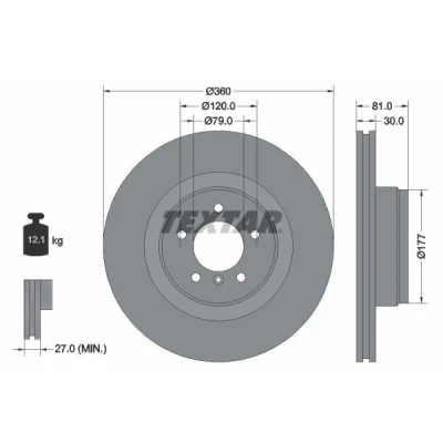 Bilde av TEXTAR PRO 92178403 Bremseskiver 360 30 05/06 120 innvendig ventilert belagt uten hjulfestebolt, hjulnav LAND ROVER: Range Rover 3