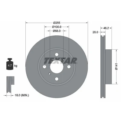 Bilde av TEXTAR 92199900 Bremseskiver 255 20 04/06 100 innvendig ventilert uten hjulfestebolt, hjulnav TOYOTA: iQ
