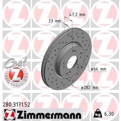 Bilde av ZIMMERMANN SPORT COAT Z 280.3171.52 Bremseskiver 282 23 9/5 5 114 innvendig ventilert, hullet belagt HONDA: CIVIC 8 Hatchback, 8, FR V