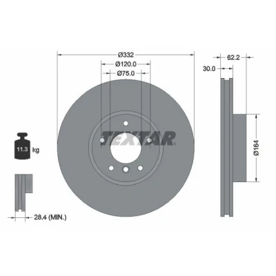Bilde av TEXTAR PRO+ 92160805 Bremseskiver 332 30 05/06 120 innvendig ventilert belagt høy karbon uten hjulfestebolt, hjulnav BMW: X5, X6