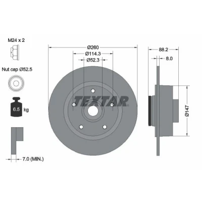 Bilde av TEXTAR PRO 92195903 Bremseskiver 260 8 05/05 114,3 fullt ut belagt med integrert magnetisk senorring, hjullager RENAULT: MEGANE 3 Grandtour