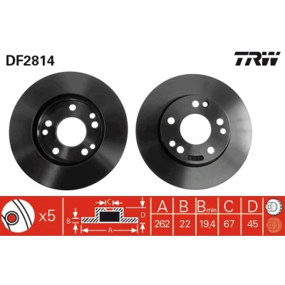 Bilde av TRW DF2814 Bremseskiver 262 22 5 112 ventilert spraylakkert MERCEDES BENZ: 190