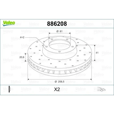Bilde av VALEO 886208 Bremseskiver framaksel 259 20,6 4 perforert / ventilert RENAULT: Kangoo I Express, I, CLIO 2, NISSAN: Kubistar Van