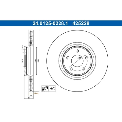 Bilde av ATE Bremseskive FORD: FOCUS 3, 3 Turnier 335,0mm 25,0mm 5 108,0mm ventilert belagt legert / høykull 24.0125 0228.1 Bremseskiver, Skivebremser
