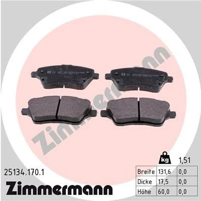 Bilde av ZIMMERMANN 25134.170.1 Bremseklosser Bildet viser leveranseinnholdet FORD: FIESTA 6, Transit Courier Van, B Max