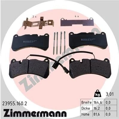 Bilde av ZIMMERMANN 23955.160.2 Bremseklosser inkl. slitasjevarselkontakt Bildet viser leveranseinnholdet ALFA ROMEO: Stelvio, Giulia Sedan