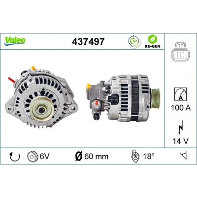Bilde av VALEO 437497 Dynamo 14V 100A OPEL: Combo C Varebil / Stasjonsvogn, Meriva A, Astra G CC, HONDA: CIVIC 7 Hatchback