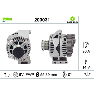 Bilde av VALEO 200031 Dynamo 14V 90A OPEL: Astra H Caravan, Corsa D Hatchback, Meriva B, FIAT: 500 Doblo II Varebil / Stasjonsvogn