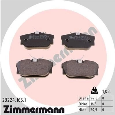 Bilde av ZIMMERMANN 23224.165.1 Bremseklosser Bildet viser leveranseinnholdet VOLKSWAGEN: TRANSPORTER 4, 4 Bus