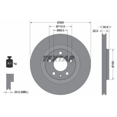 Bilde av TEXTAR PRO 92137103 Bremseskiver 300 22 05/06 112 utvendig ventilert belagt uten hjulfestebolt, hjulnav AUDI: A4 B7 Avant, B6 Avant