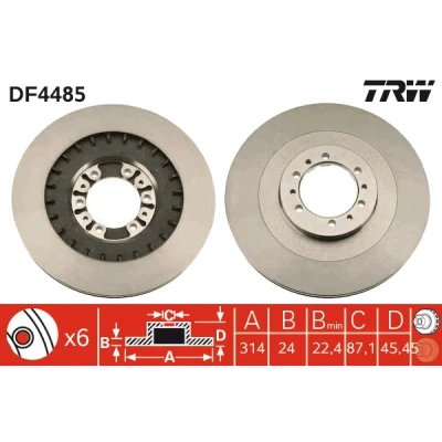 Bilde av TRW DF4485 Bremseskiver 314 24,2 6 108 ventilert spraylakkert MITSUBISHI: L200 III Pick up, PAJERO Sport 1 SUV, 3