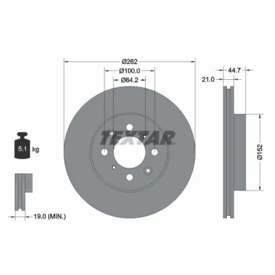 Bilde av TEXTAR PRO 92060903 Bremseskiver 262 21 04/08 100 innvendig ventilert belagt uten hjulfestebolt, hjulnav HONDA: Jazz 2, CIVIC 7 Hatchback