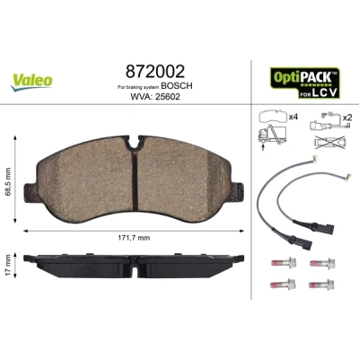 Bilde av VALEO 872002 Bremseklosser framaksel inkl. slitasjevarselkontakt med skruer, for vanskelige bruksforhold FORD: Transit Custom V362 Van