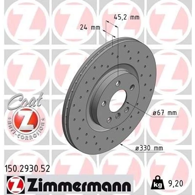 Bilde av ZIMMERMANN SPORT COAT Z 150.2930.52 Bremseskiver 330 24 6/5 5 112 innvendig ventilert, hullet belagt høy karbon BMW: 2 Gran Tourer, Active Tourer