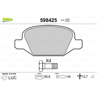 Bilde av VALEO 598425 Bremseklosser bakaksel ekskl. slitasjevarselkontakt med sikringsskruesett, uten antiskrike blikk FIAT: 500 Hatchback, C Cabrio