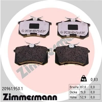 Bilde av ZIMMERMANN 20961.950.1 Bremseklosser Bildet viser leveranseinnholdet AUDI: A4 B7 Avant, A6 C5 Allroad C5, PEUGEOT: 308 I Hatchback, SW